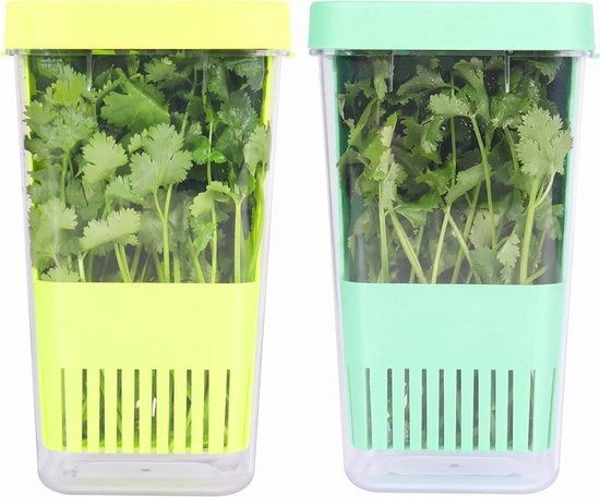 Contenitore per erbe, conserva erbe per frigorifero, plastica BPA libera, con vite di scarico rimovibile, contenitore per asparagi per frigorifero