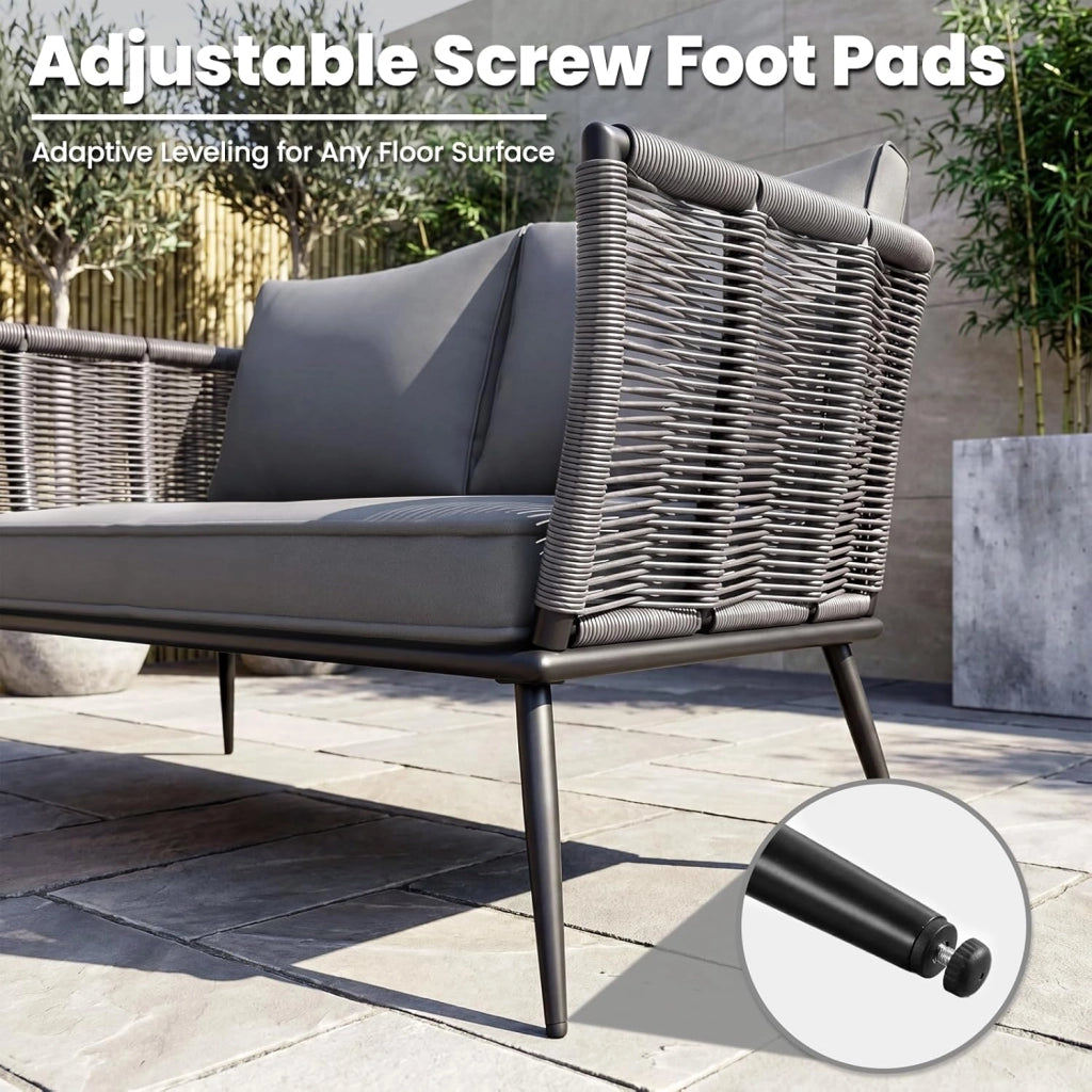 Divano in rattan a 2 posti, per balcone, grigio, divano, piccolo balcone, giardino d'inverno, terrazza, mobili per interni ed esterni, resistente alle intemperie, panca con schienale