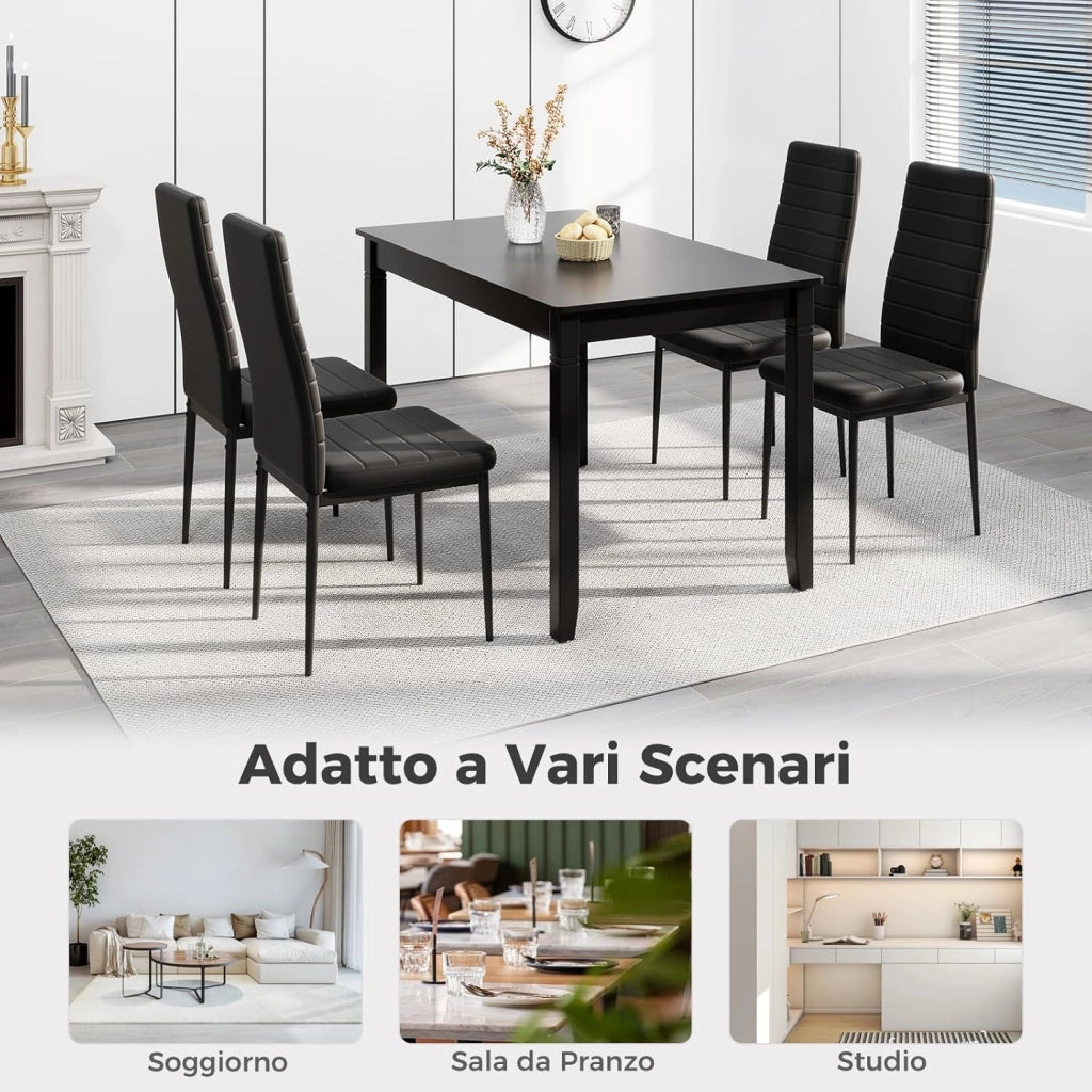 Set 4 Sedie per Sala da Pranzo, Sedie in Finta Pelle con Schienale Imbottiti e Gambe in Metallo, Sedia Moderna per Ufficio, Soggiorno e Studio