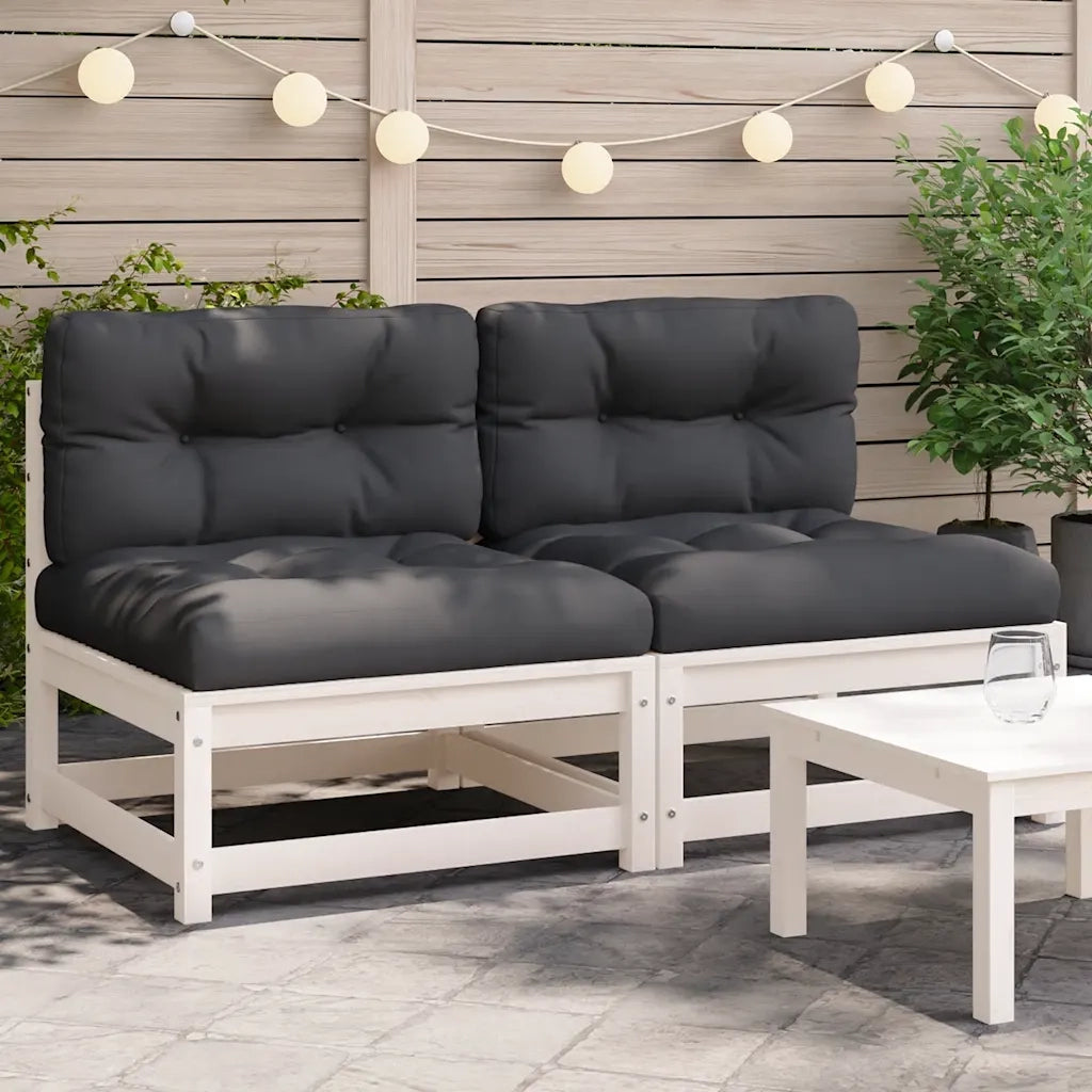 Divani Giardino Senza Braccioli con Cuscini 2 pz Pino Bianco 838087