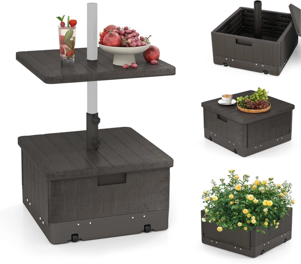 Piedino per ombrellone da riempire con 45 litri di acqua / 67 kg di sabbia supporto per ombrellone con ruote e piano di posizionamento, base per ombrellone da 38/48 mm, 53 x 53 x 45 cm