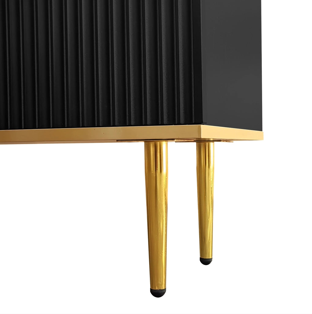 Mobile TV 165x36x55 cm; 2 vani e 2 cassetti con apertura a pressione; pannello truciolare nero e oro