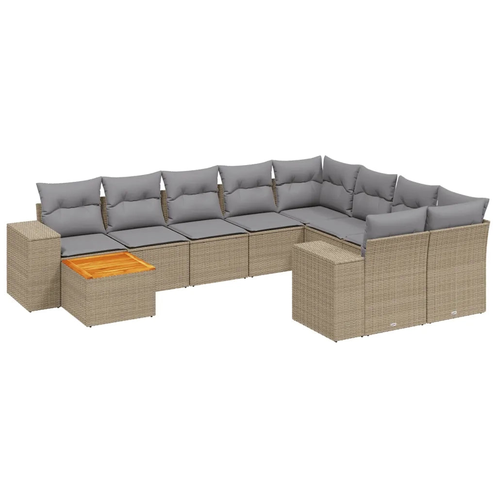 Set Divano da Giardino 10 pz con Cuscini Beige in Polyrattan