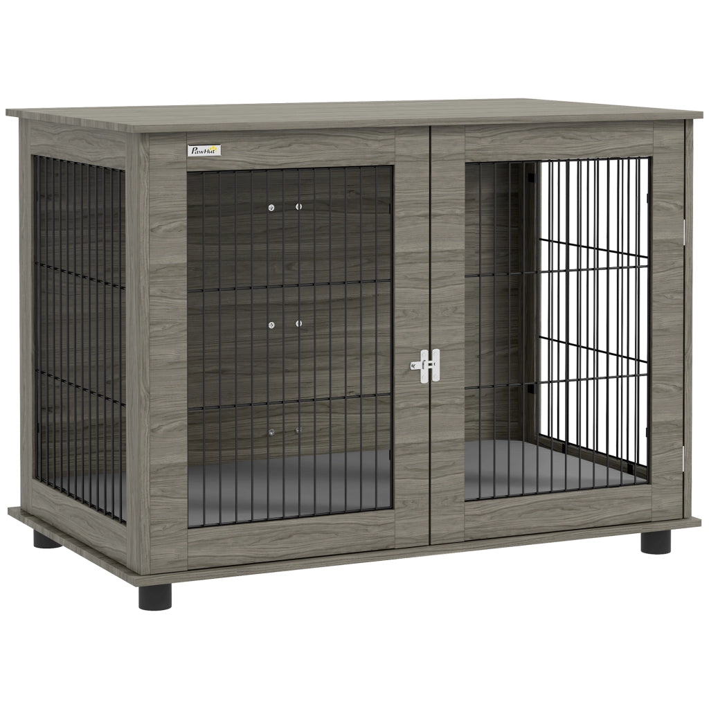 Tavolo per cani con gabbia ¨C zephmum ¨C grigio 100x60x73.5 cm