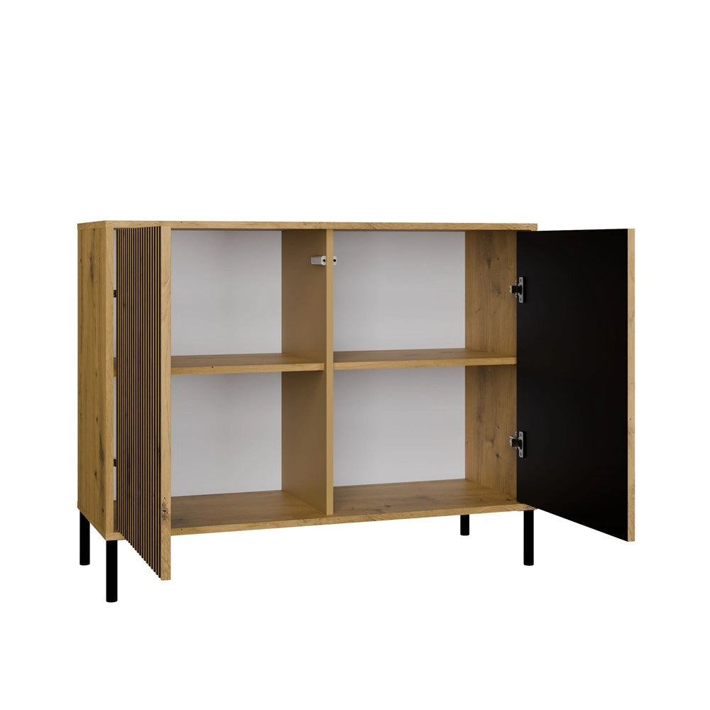Cassettiera KAMARO 2d slim rovere artisan doghe decorative frontale scanalato per camera e soggiorno