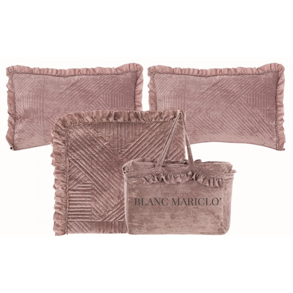 Trapunta Matrimoniale 2 Federe Copriguanciali e Borsa Shabby Chic Blanc Mariclò Colore: Rosa