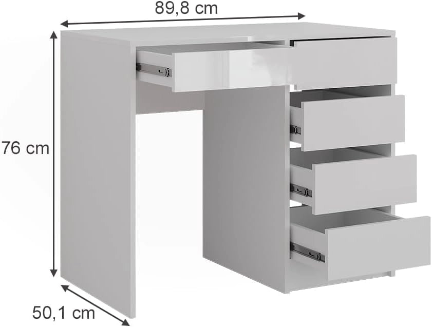 Tavolo da toeletta Sherry, Bianco/bianco lucido, 89.8 cm