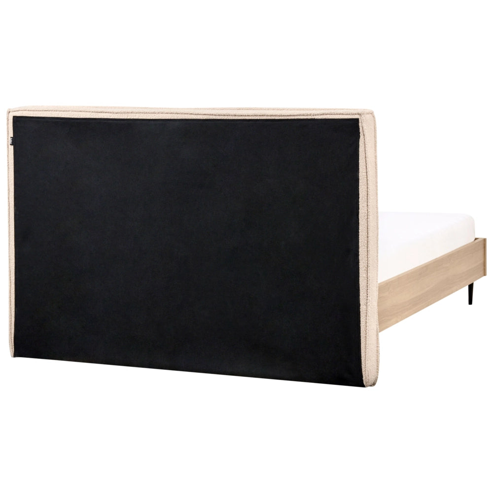 Letto matrimoniale in tessuto bouclè beige con testiera imbottita 140 x 200 cm stile moderno