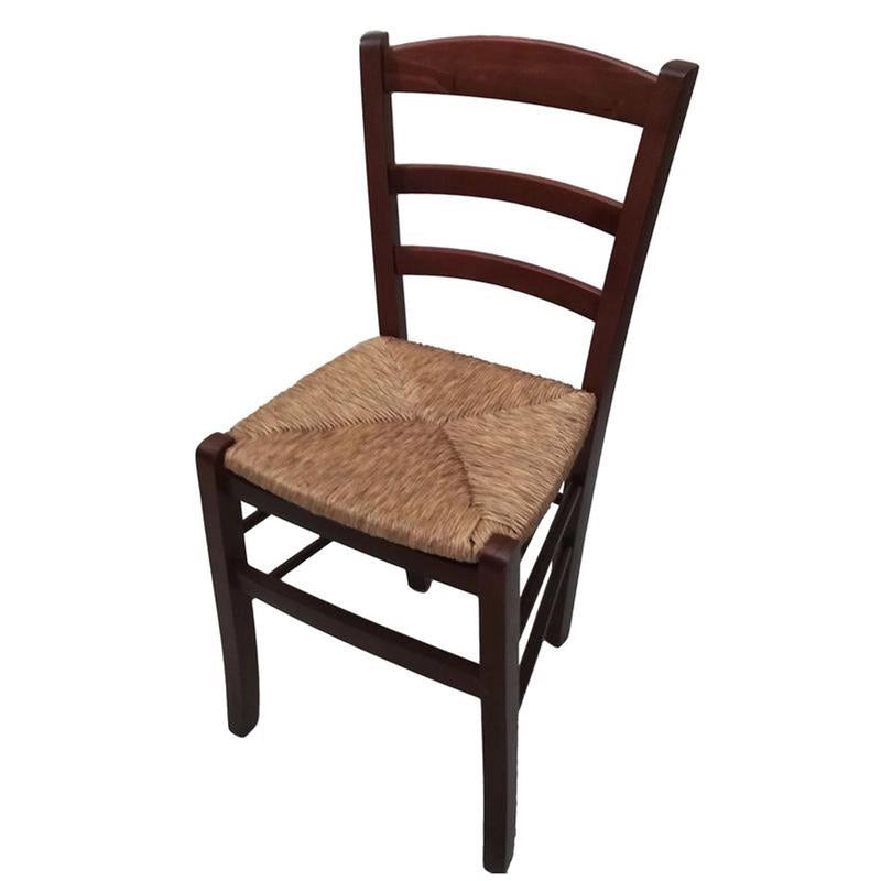 SEDIA IN LEGNO COLORE NOCE 45×45×85 CM MODELLO PAESANA CON SEDUTA IN PAGLIA GREZZA E SCHIENALE ALTO - 4PZ