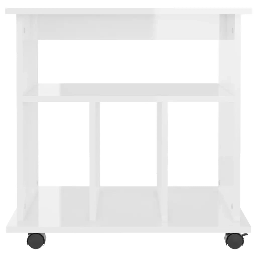 Mobiletto con Ruote Bianco Lucido 60x45x60 cm Legno Multistrato 808482