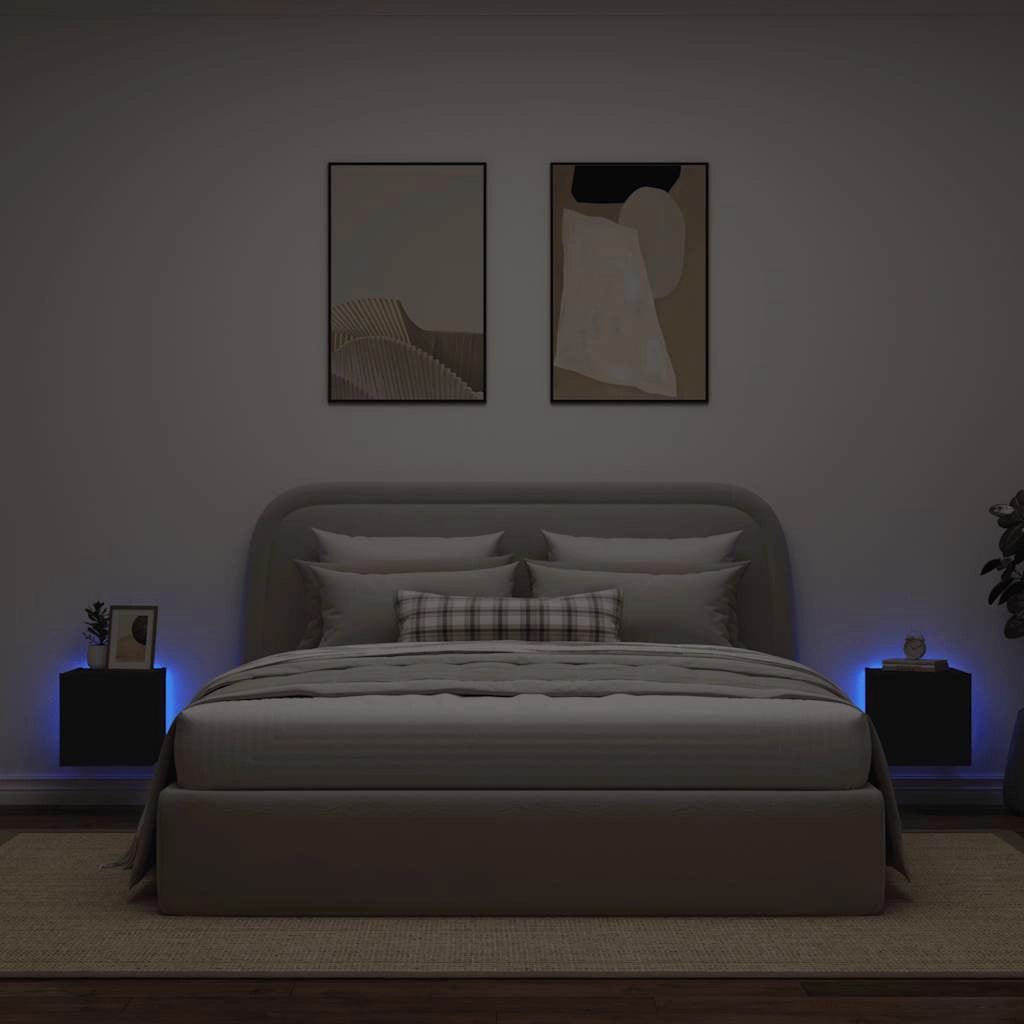 Mobili TV a Parete con Luci LED 2pz Neri 30,5x35x30 cmcod mxl 86190