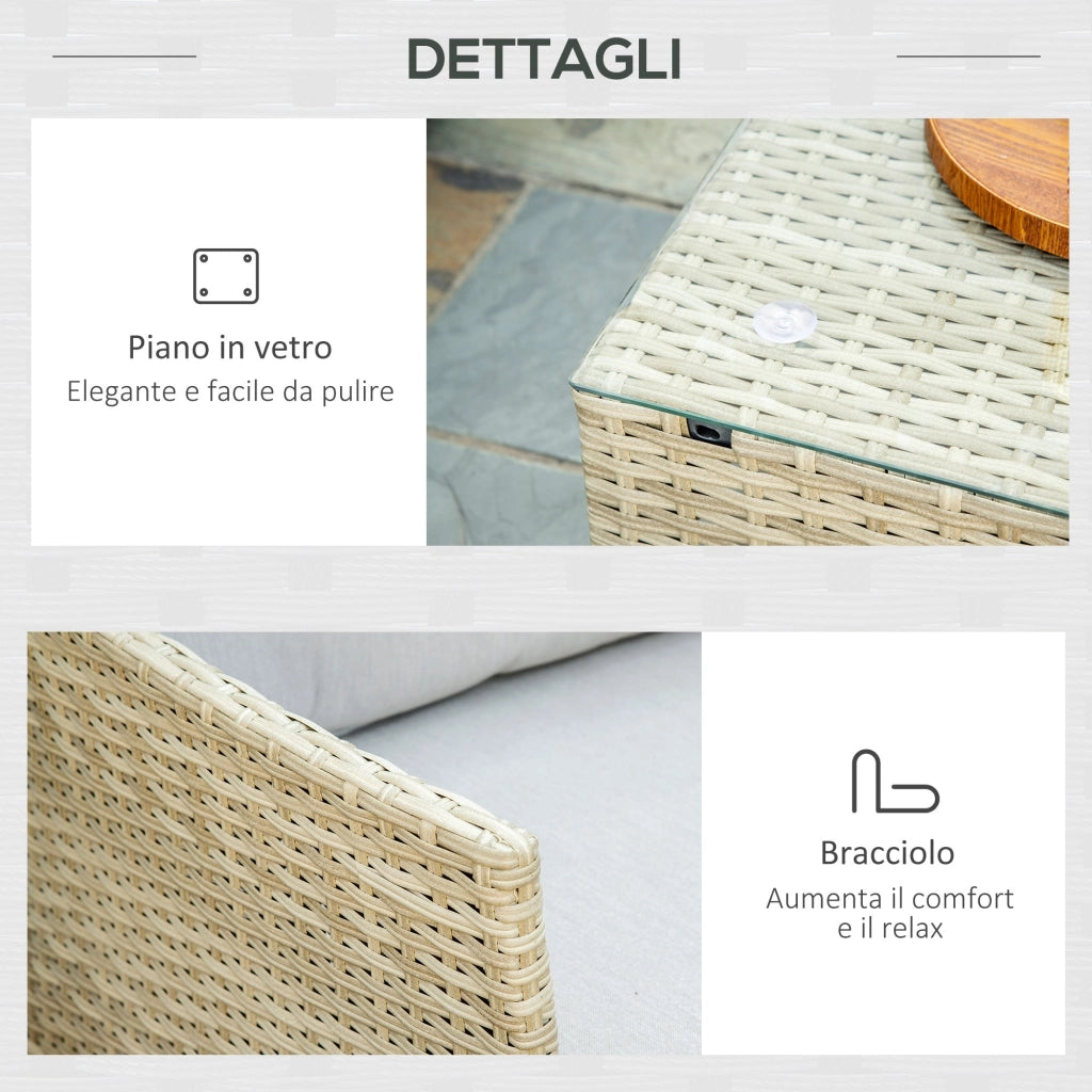 Set Salotto da Giardino Divano Angolare 1 Poltrona e Tavolino Beige