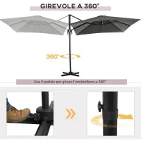 Ombrellone da Giardino con Angolazione Regolabile su 5 Livelli e Rotazione a 360°, 2.5x2.5 m, Grigio