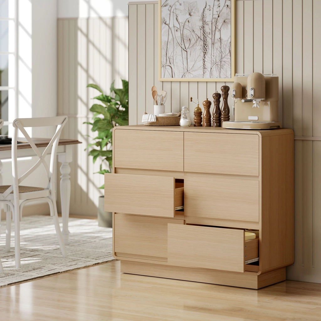 Cassettiera con 6 cassetti ¨C zephmum ¨C legno naturale 100x40x80