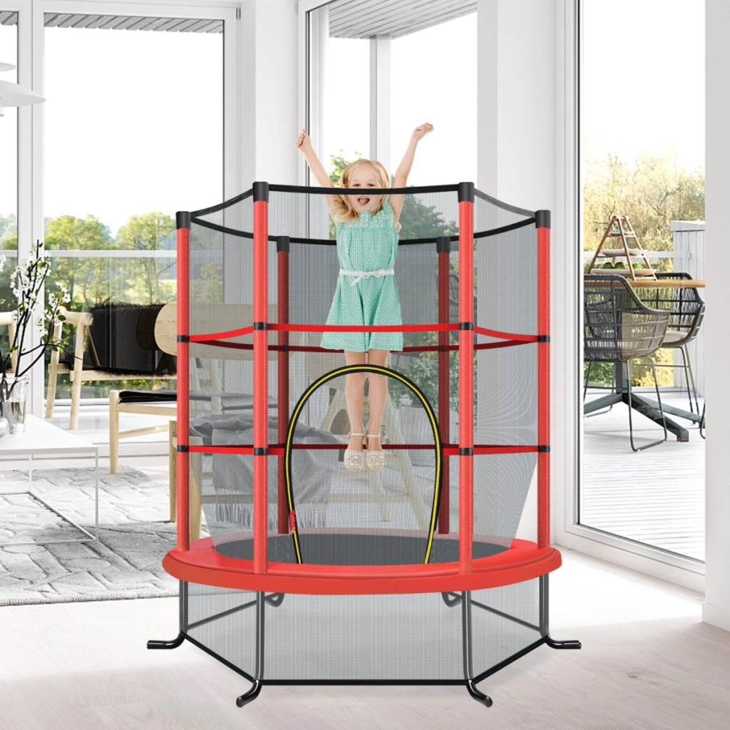 Tappeto elastico per bambini con rete di sicurezza in acciaio resistente, Tappeto elastico con struttura Rosso