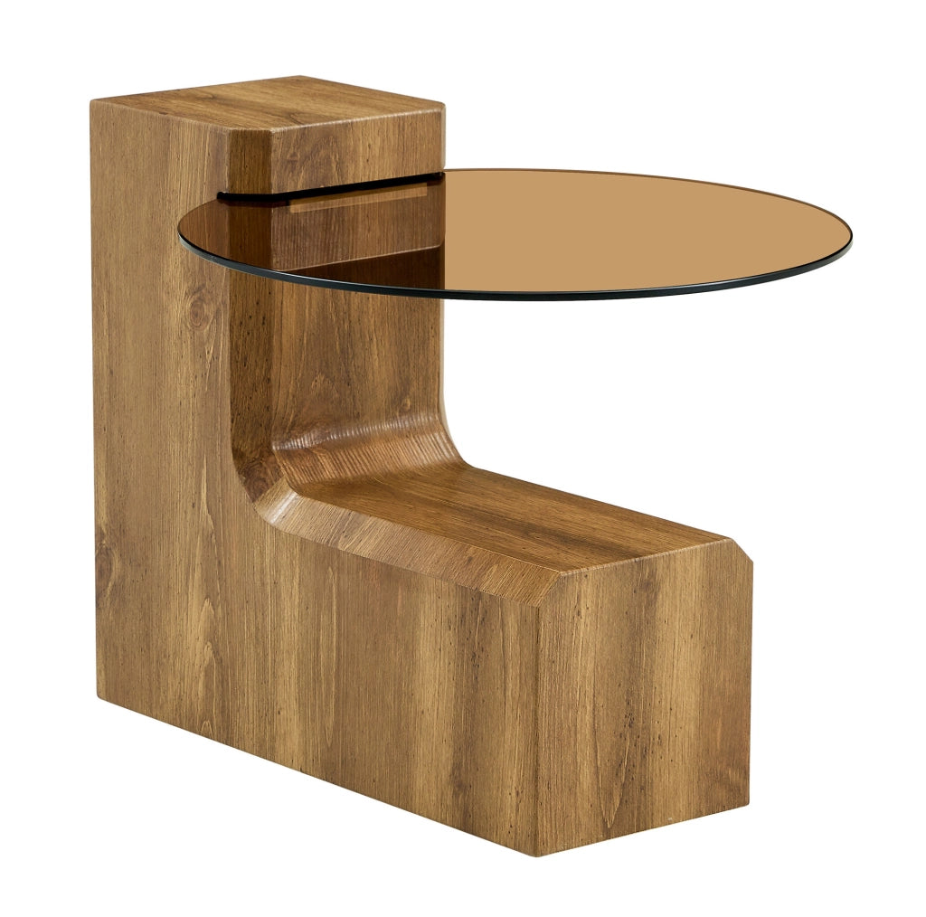 Set di tavolini da caffè rotondi 2 in 1 in MDF effetto legno e vetro temperato marrone