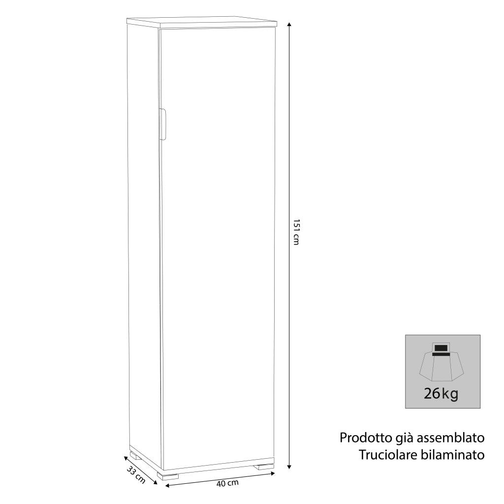 Armadietto da Bagno un anta 4 ripiani in Legno Composito cm 40x33x151 - ZAK