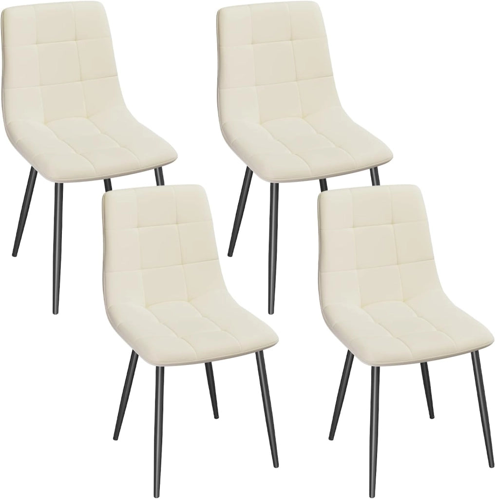 Sedie Sala da Pranzo da 4 Pezzi, Sedia in Velluto con Gambe in Metallo, per Camera da Letto, Soggiorno, Crema