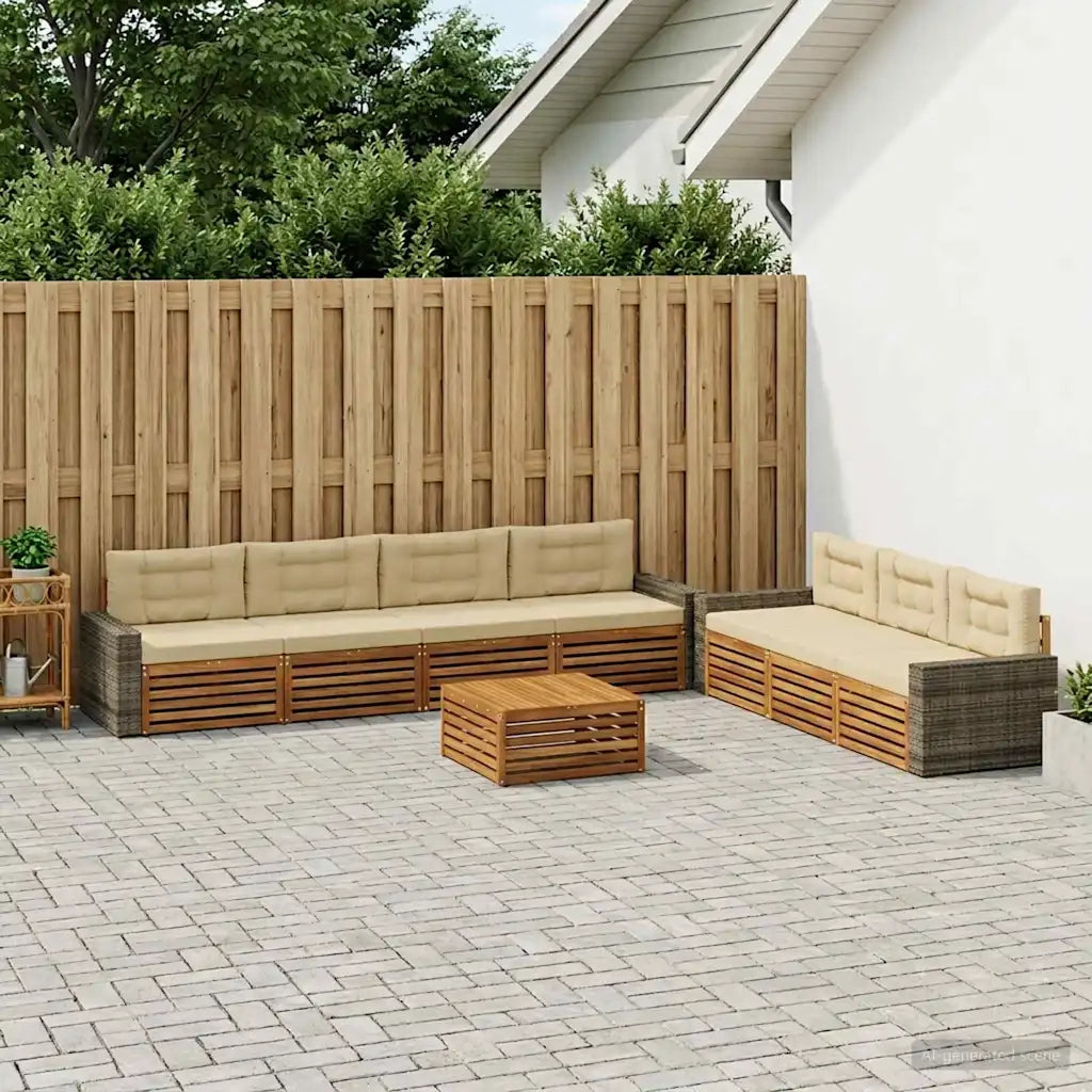 Set di divani da esterno 8 pcs Naturale e Beige 79 x 79 x 37 cm
