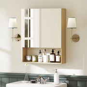 Specchio armadio da bagno a parete con ripiani aperti, finitura effetto rovere, 60 x 16,6 x 75 cm