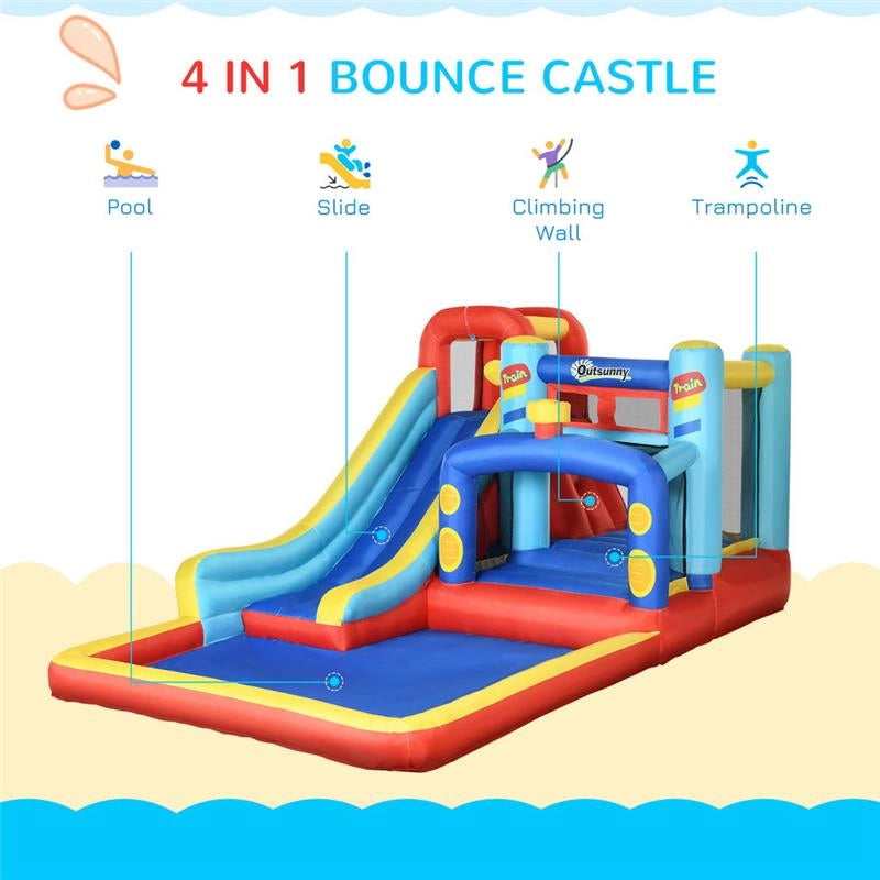 CASTELLO GONFIABILE PER BAMBINI 3-8 ANNI CON TRAMPOLINO, SCIVOLO E PISCINA, 435X245X200CM