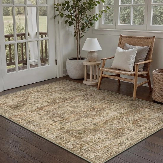 Tapijt Multifunzionale per Sala da Pranzo 90x150cm in Stile Retro con Superficie Antiscivolo e Pile Corte