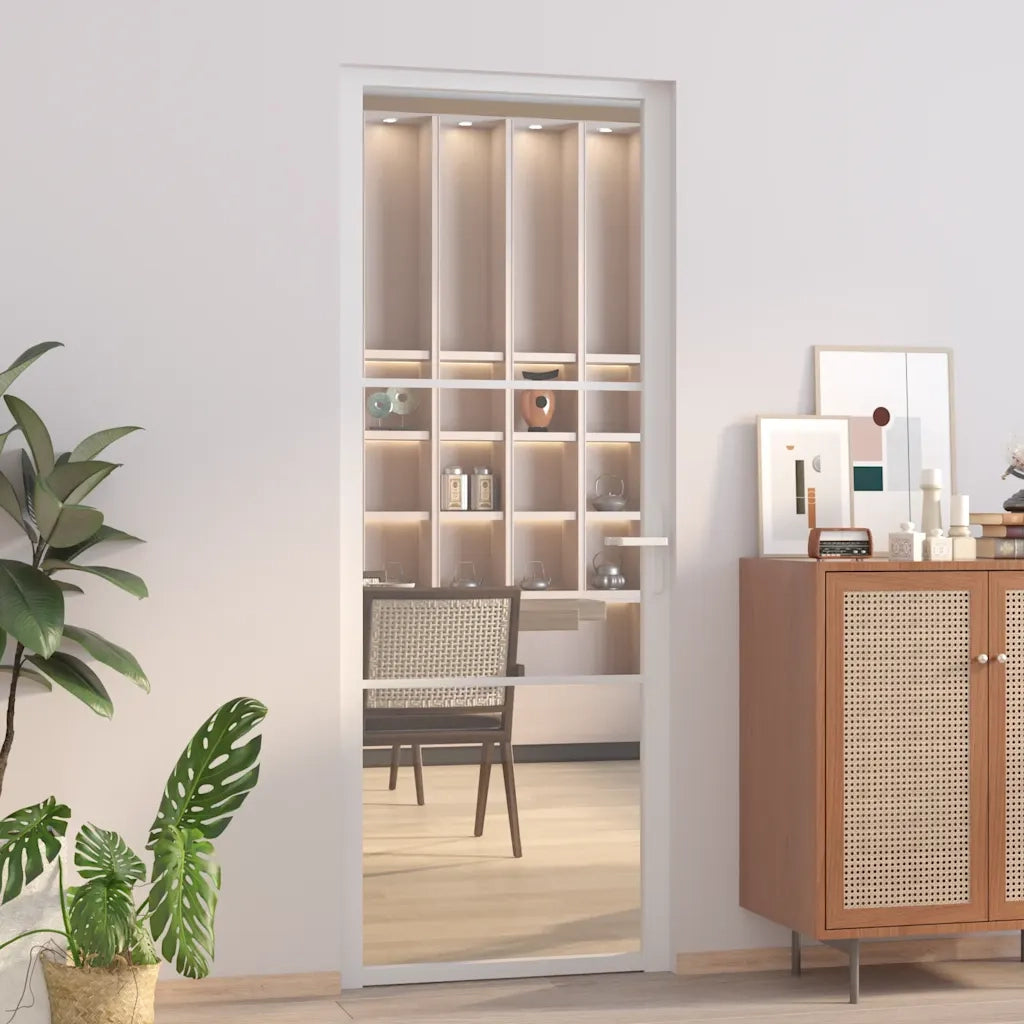 Porta Interna 76x201,5 cm Bianca in Vetro ESG e Alluminio 350568