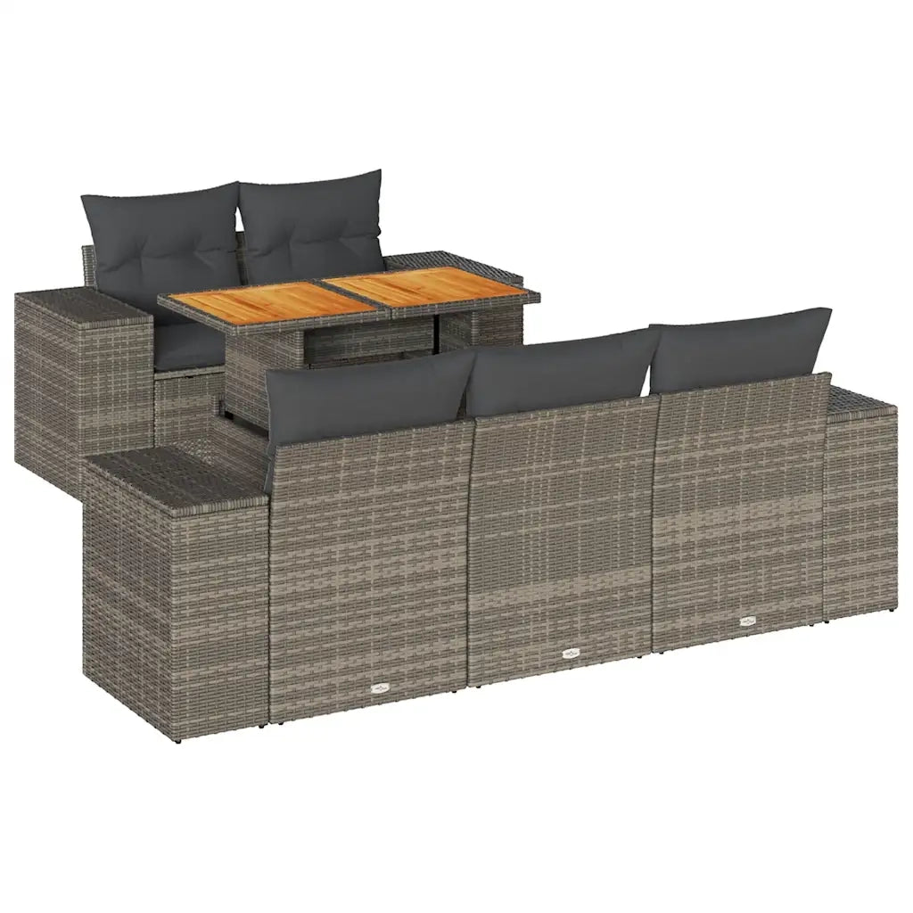 Set Divano da Giardino 6 pz con Cuscini Grigio in Polyrattan 3327329