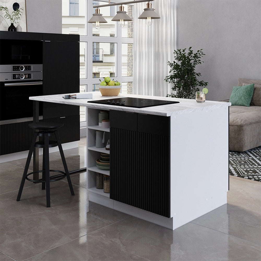 Isola cucina Fame-Line Nero rigato/Bianco 90 cm senza piano di lavoro Vicco