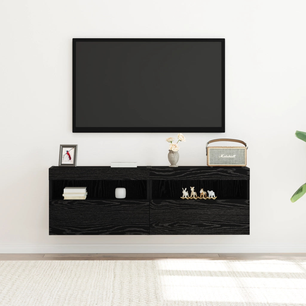 Armadi per TV  con luci LED 2 pcs Nero Rovere 60x30x40 cm