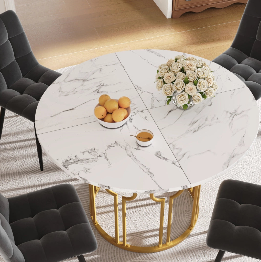 Tavolo da pranzo 100 x 100 x 76 cm in MDF e metallo; bianco e oro