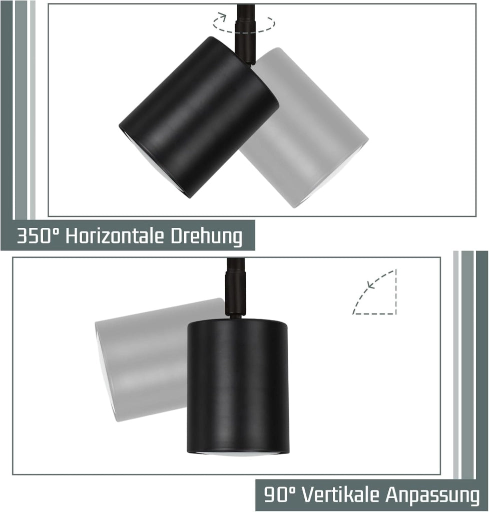 ZMH Lampada da soffitto nera 3 faretti LED GU10 orientabili 350°