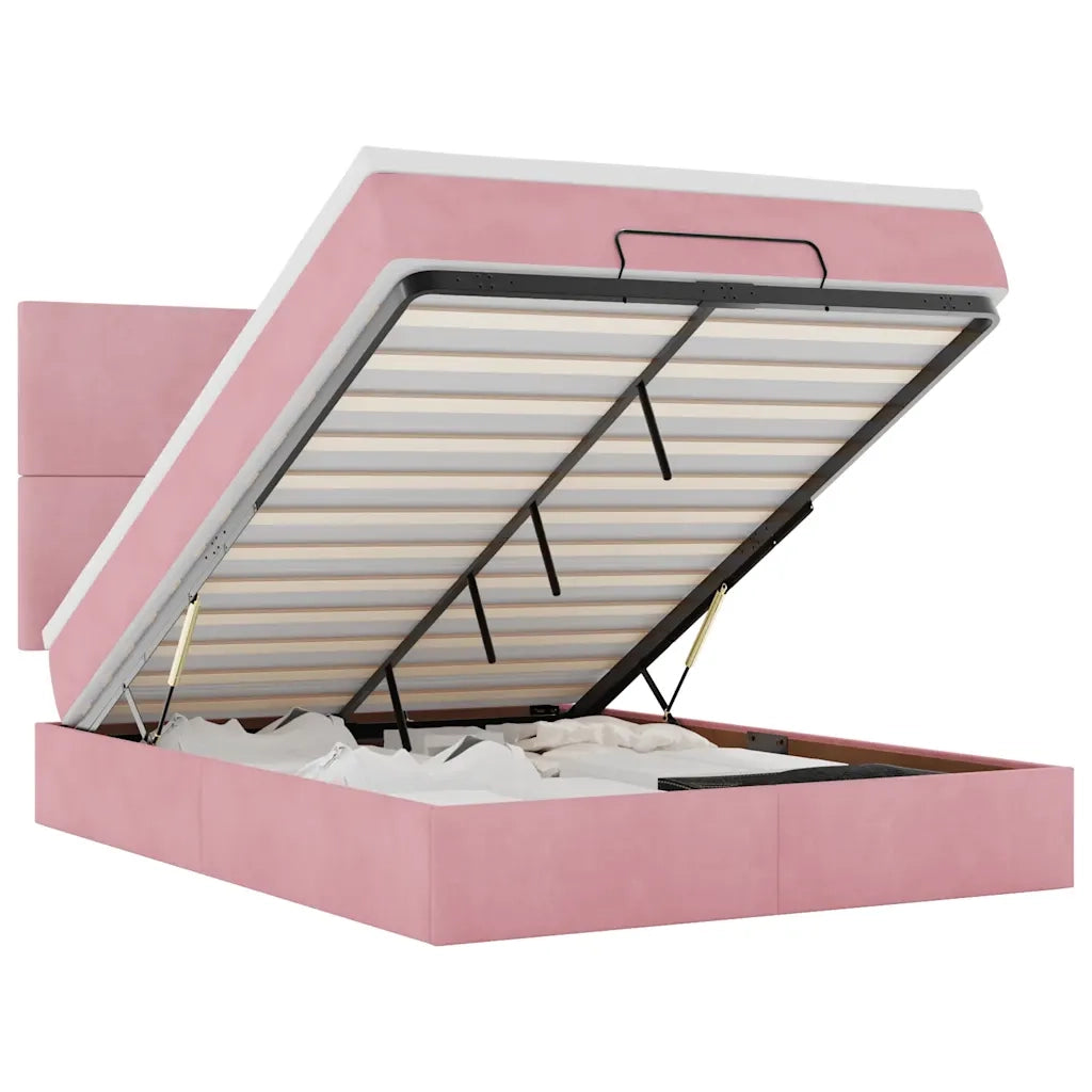 Struttura Letto Pouf con Materassi Rosa 140x200 cm in Velluto 3313408
