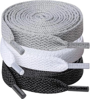 Tre paia di cavi lisci, 120 cm di lunghezza e circa 9 mm di larghezza, adatti per scarpe da sport e da corsa, misura per adulti, Nero+bianco+grigio