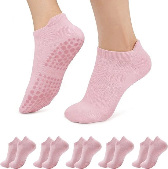 5 paia di calze antiscivolo per donne - calze antiscivolo per Pilates yoga - calze antiscivolo con punti per allenamento indoor - calze mesh respiranti per sport per donne - adatti per fitness, balletto, danza, yoga e allenamenti a casa