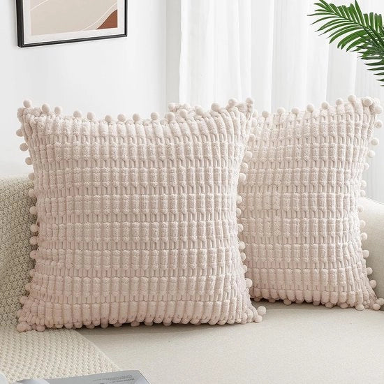 Set di 2 cuscini in velluto corduroy beige, 40 x 40 cm, cuscini morbidi, coprispalliera, copricuscino, copridisegno, accessori per divano, camera da letto, casa, auto.
