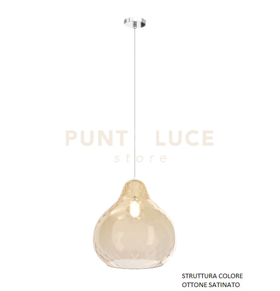 SOSPENSIONE OTTONE SATINATO 1 LUCE VETRO GRANDE AMBRA 1191OS-SG-AM