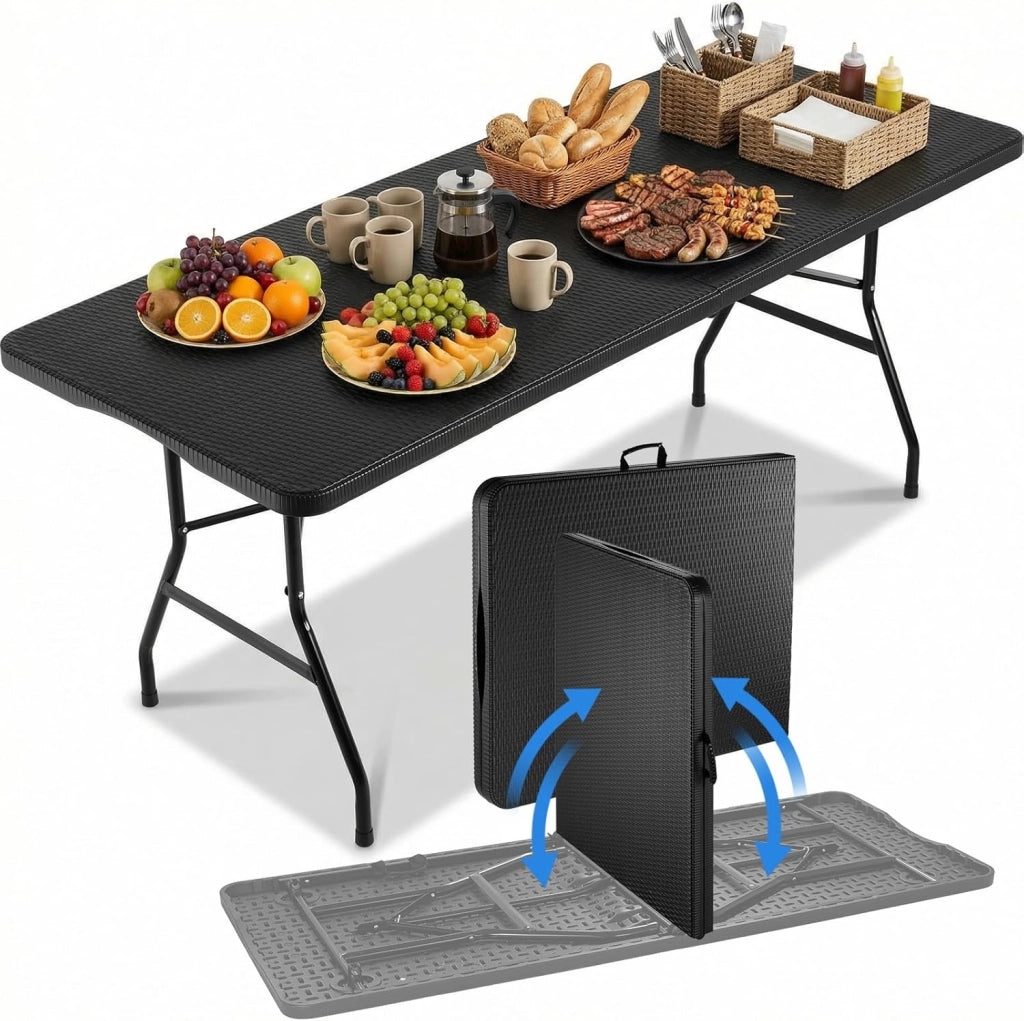 Tavolo da Giardino Pieghevole 180x75 cm,Tavolo da Buffet con Impugnatura di Trasporto,Tavolo Pieghevole in HDPE Plastica per 10 Persone, Bianco,Tavolo da Campeggio Tavolo Feste