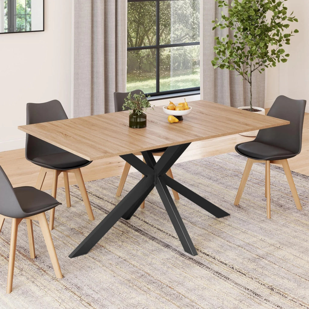 IDMarket - Tavolo da pranzo rettangolare ALIX per 8 persone con gambe a ragno nere e in legno 160 cm