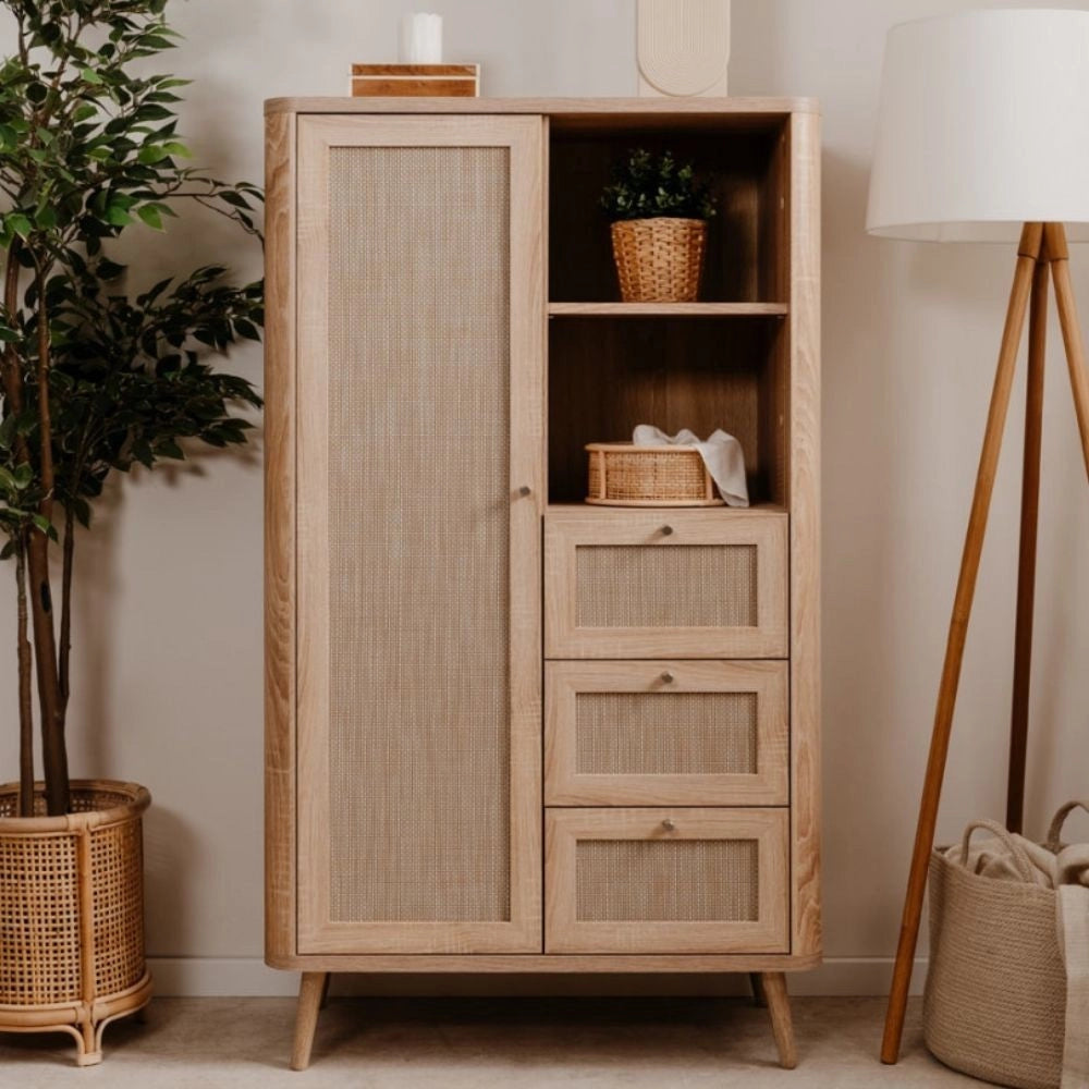 Credenza 3 cassetti e anta effetto rafia KUTA53 colore rovere sonoma