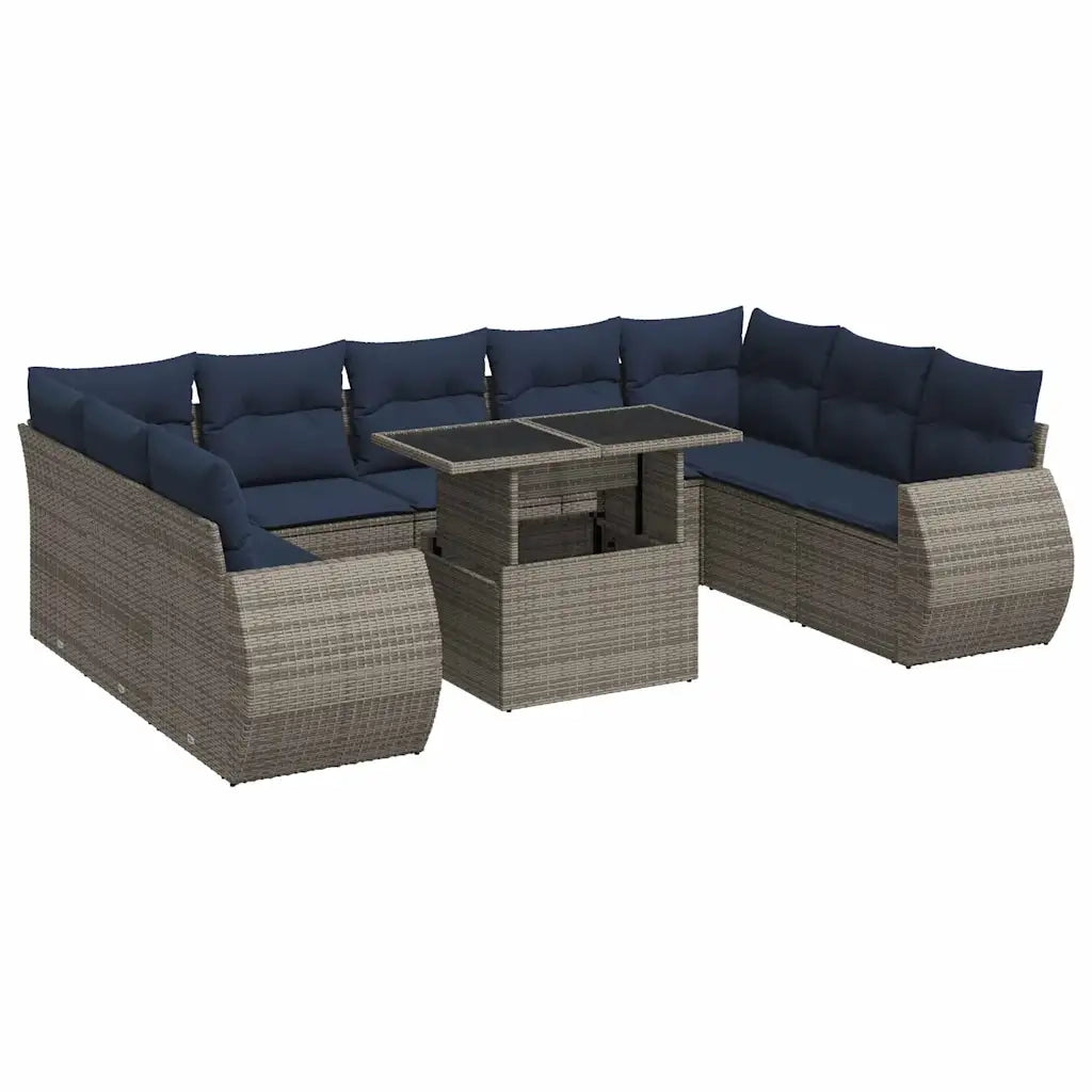 Divano Giardino 10 pz con Cuscini Grigio in Polyrattan Acacia 3326702