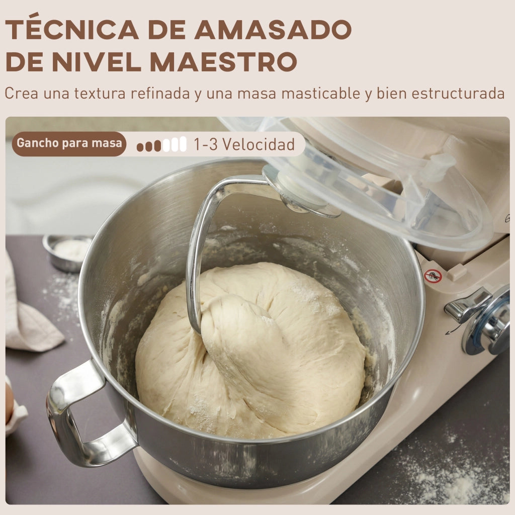Impastatrice 4,5L 1300W 6 Velocita' ¨C zephmum ¨C Acciaio Inossidabile Beige