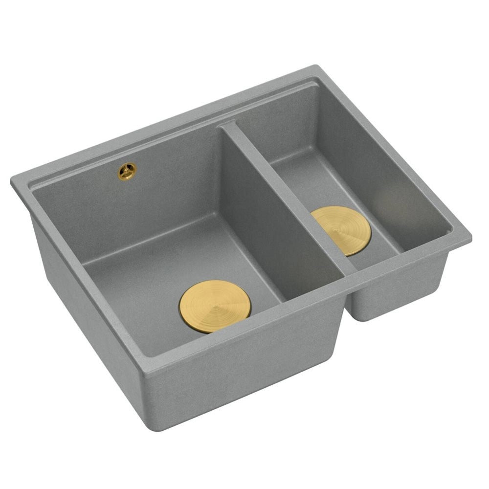Lavello In Granito Logan 150 Grey Metallic Tappo oro