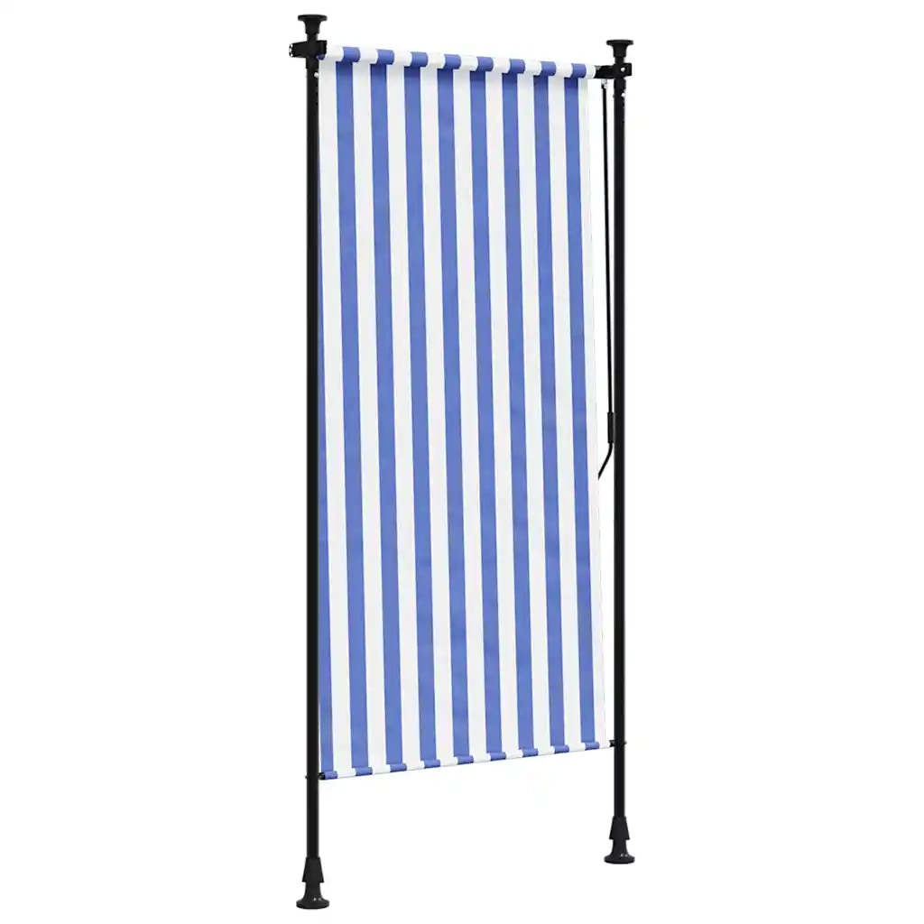 Tenda a Rullo Esterno-Tenda avvolgibile Blu e Bianca 120x270cm Tessuto e Acciaio