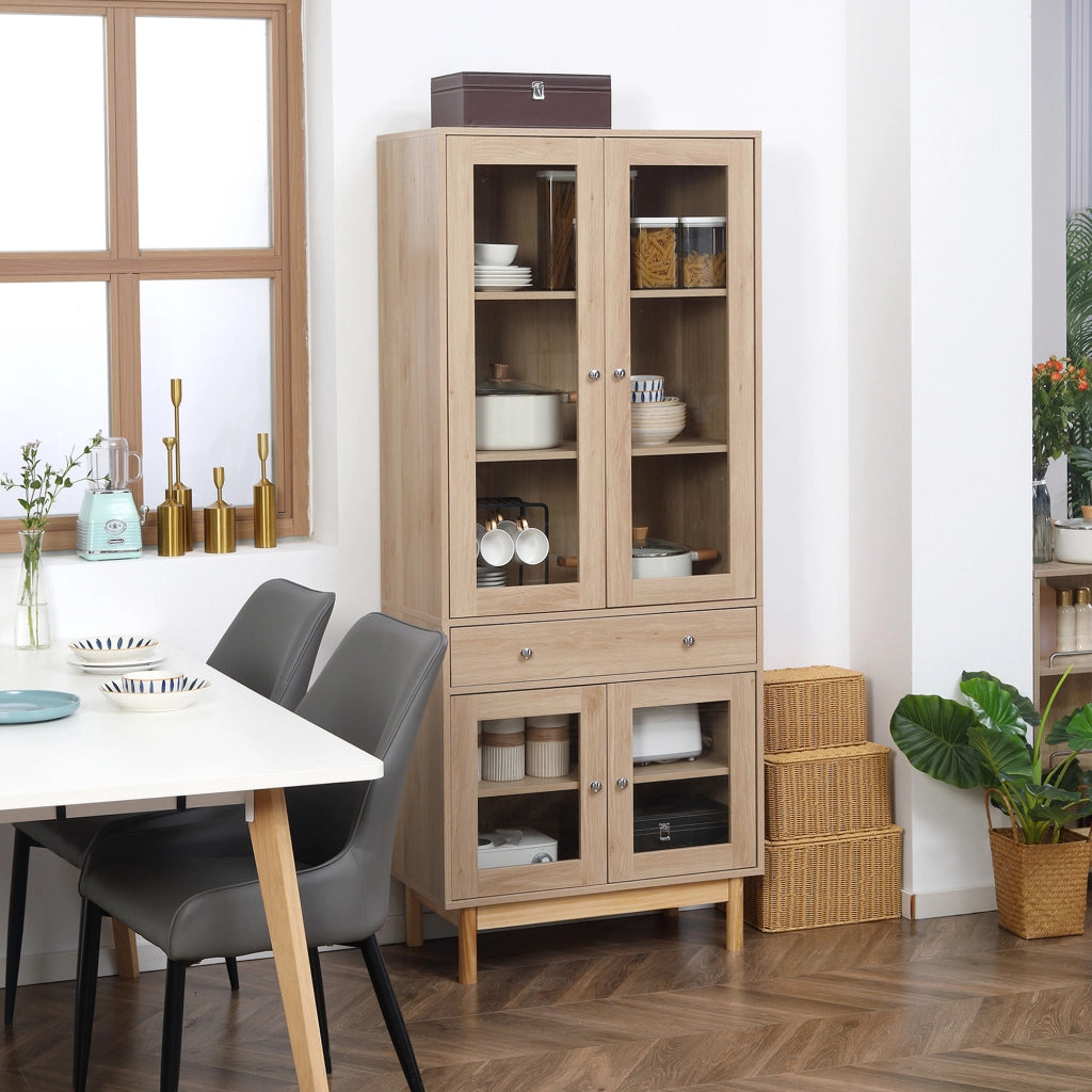 EASYCOMFORT  Credenza Moderna per Cucina in Legno con Ante in Vetro, Cassetto e Mensole Regolabili, 76x40x183cm