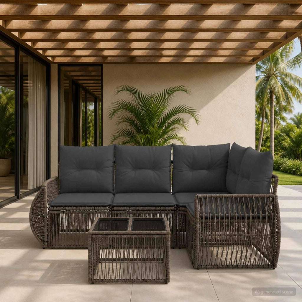 Set Divano da Giardino 5 pz Grigio e Grigio Scuro polyrattan 3435413