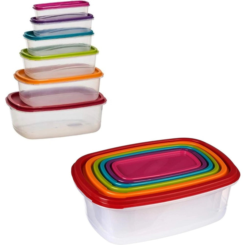 Trade Shop - Set 6 Pz Contenitori Ermetici Con Coperchio Per Conservare Alimenti Rettangolari -