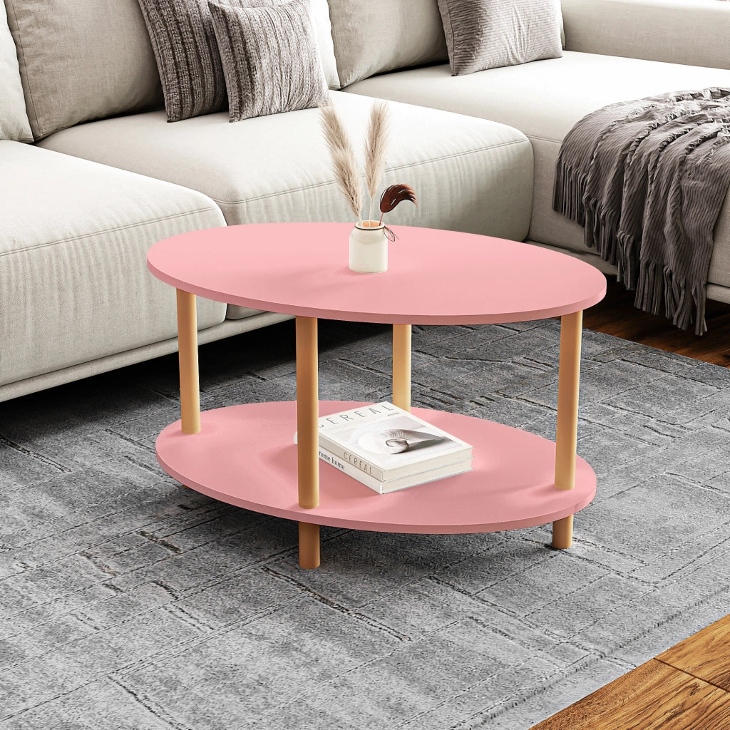 Tavolino Basso da Salotto 'Højreby' con Gambe in Legno e Piano Ovale - Rosa [en.casa]