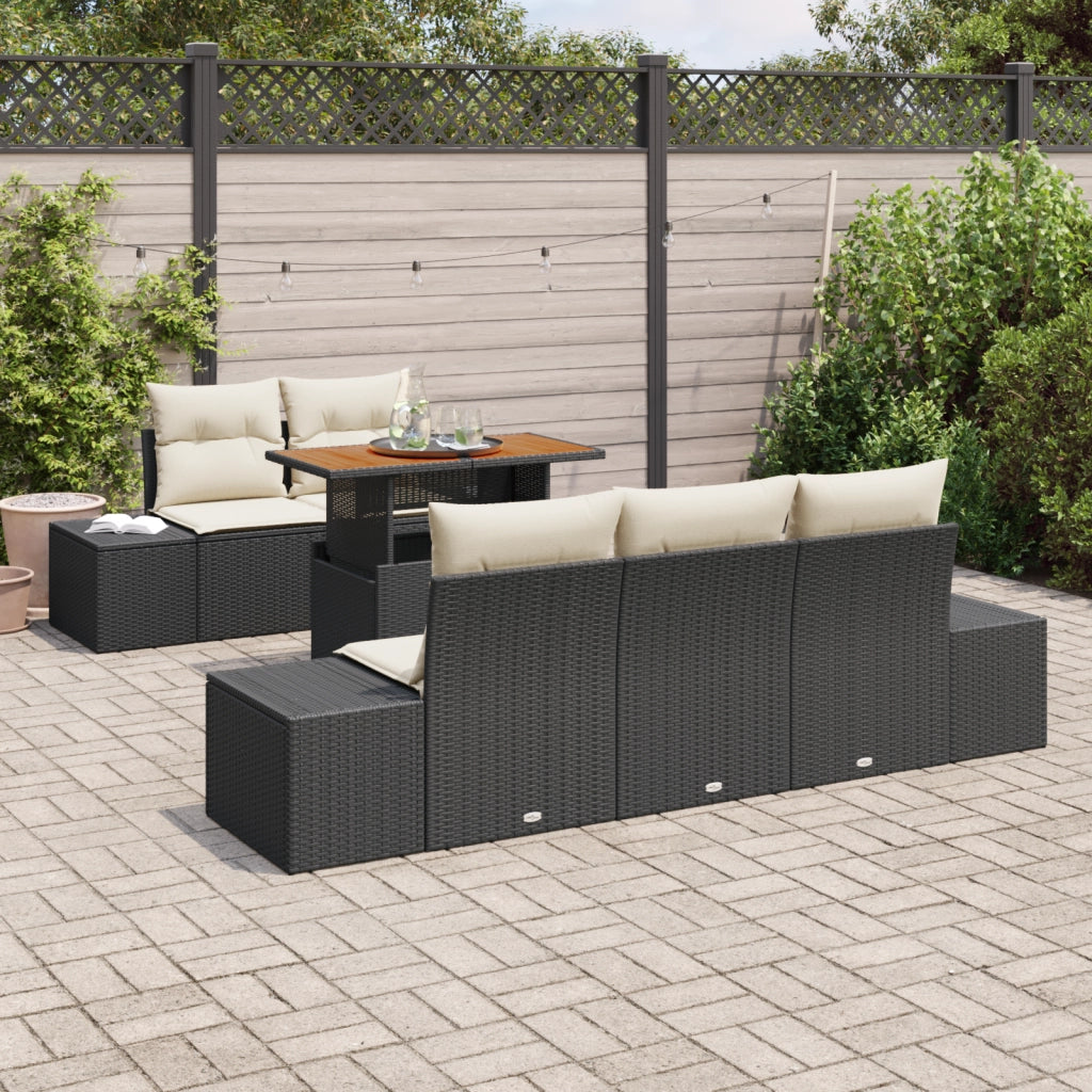 Set da Pranzo da Giardino di 6 Pezzi con Cuscini Rattan Sintetico Nero