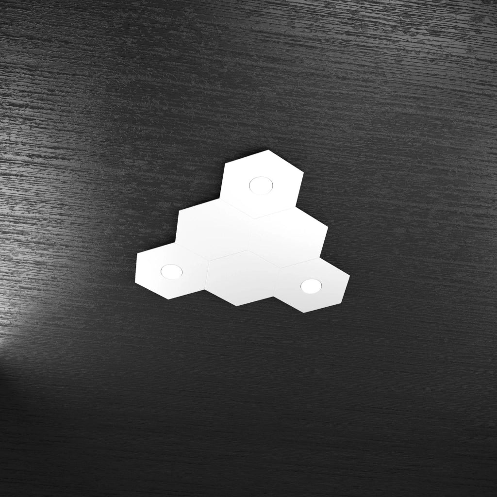 HEXAGON APPLIQUE-PLAFONIERA 3 LUCI + 3 DECORATIVO BIANCO 1142-3L3D-BI